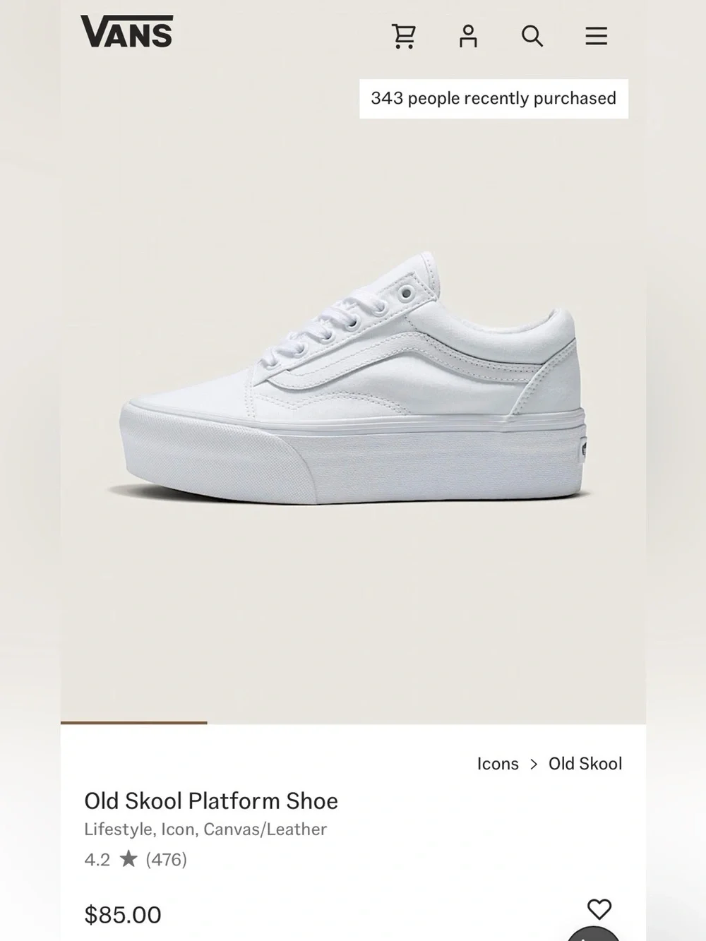 Vans Old Skool Platform Shoe - White